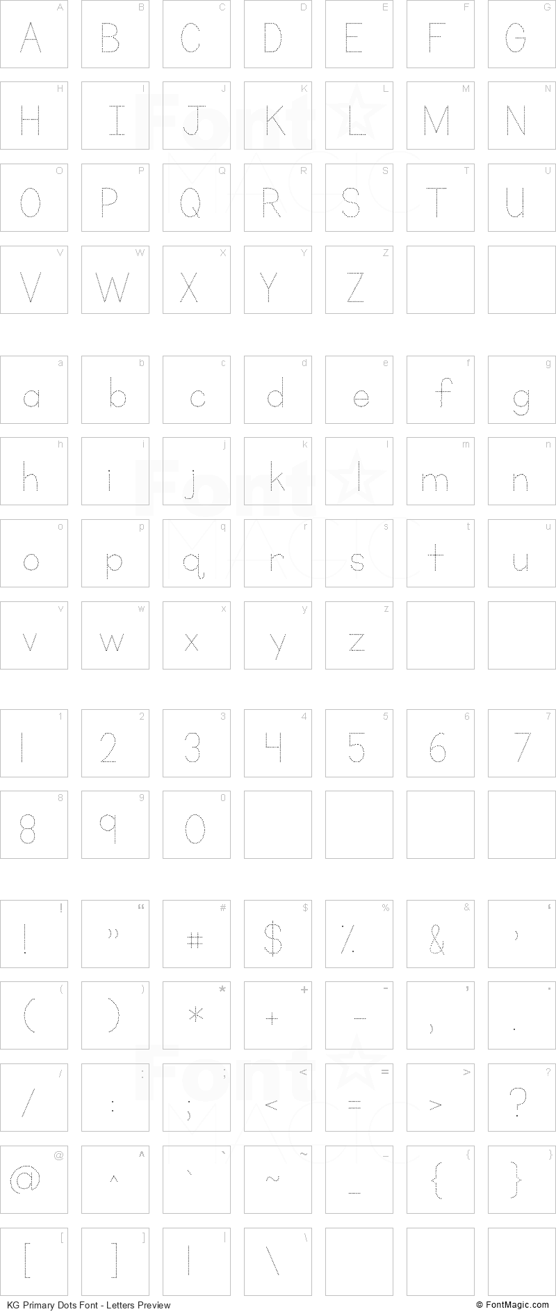 KG Primary Dots Font - All Latters Preview Chart