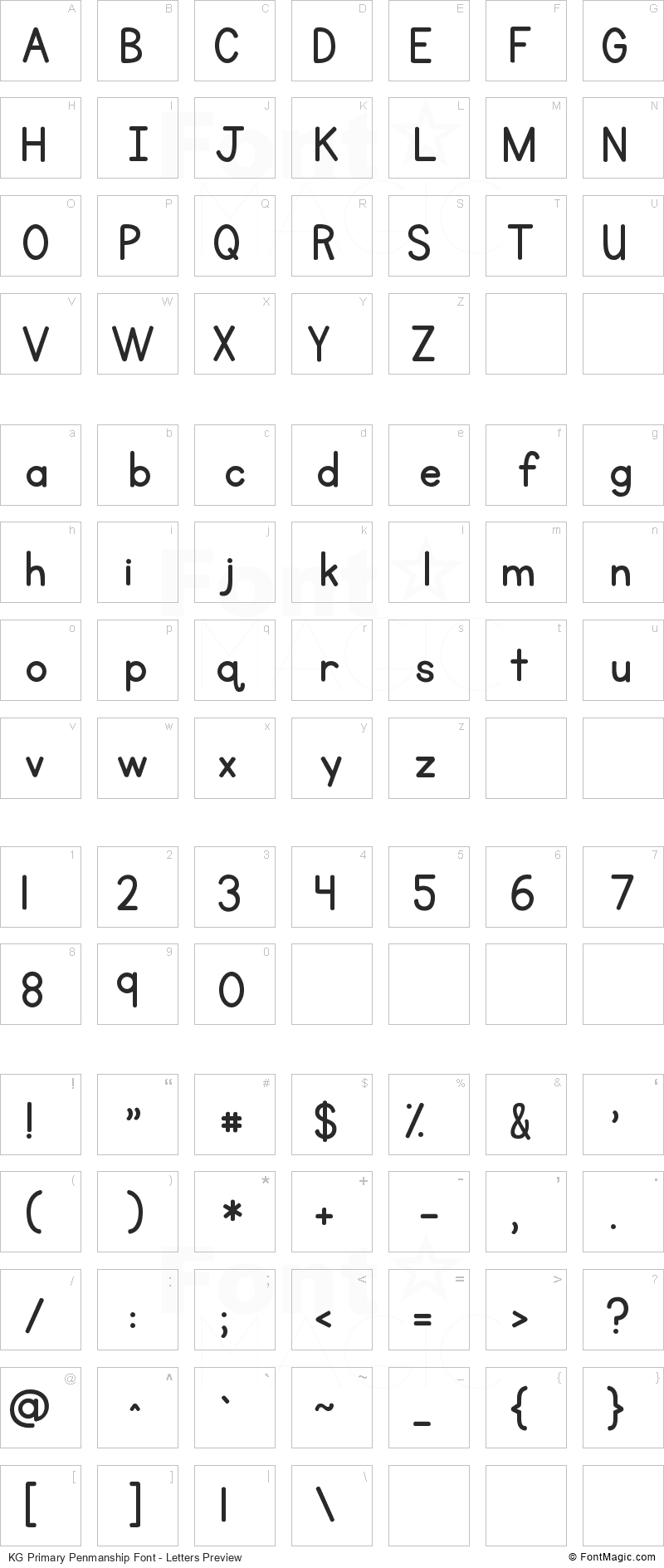 KG Primary Penmanship Font - All Latters Preview Chart
