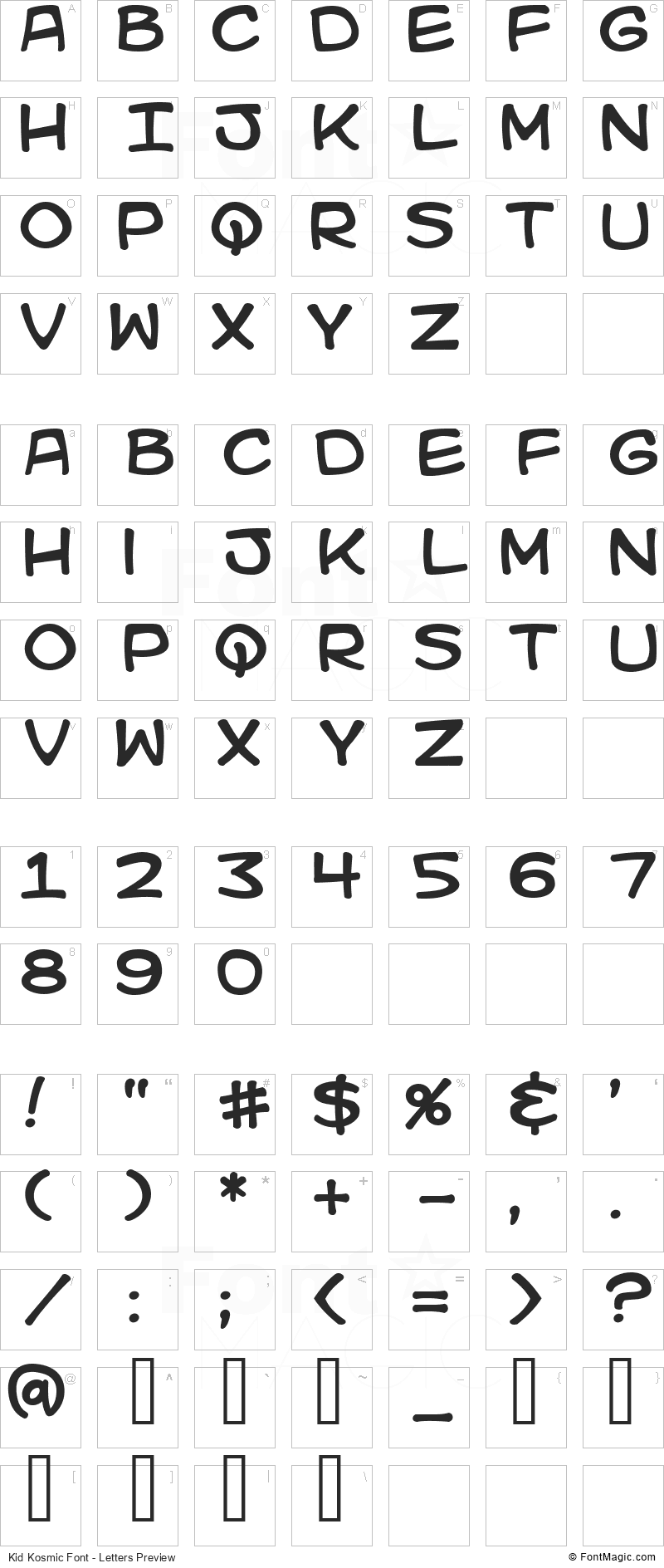 Kid Kosmic Font - All Latters Preview Chart