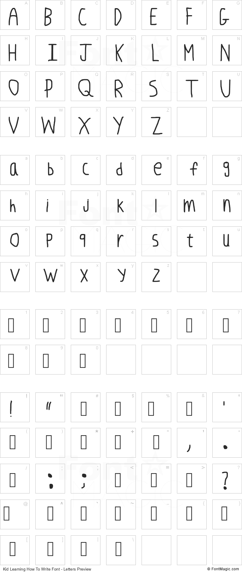 Kid Learning How To Write Font - All Latters Preview Chart