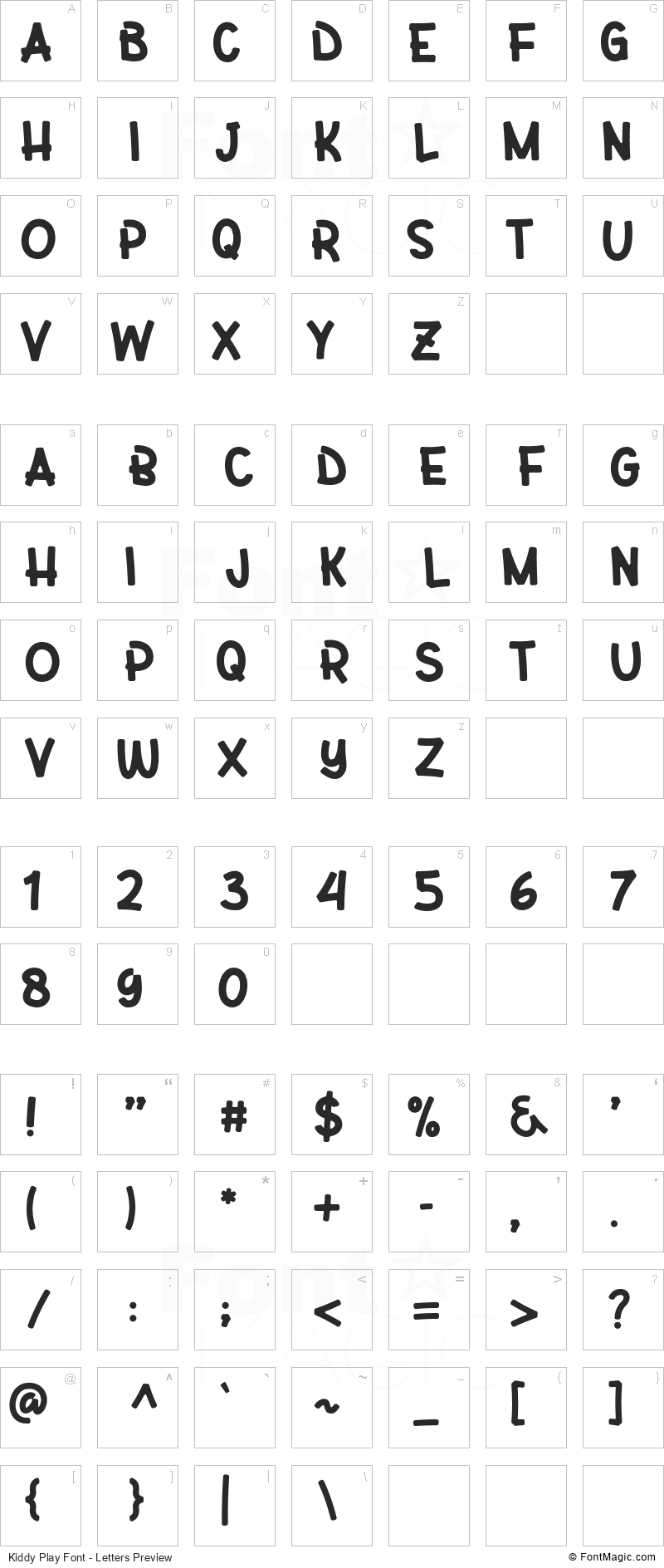 Kiddy Play Font - All Latters Preview Chart