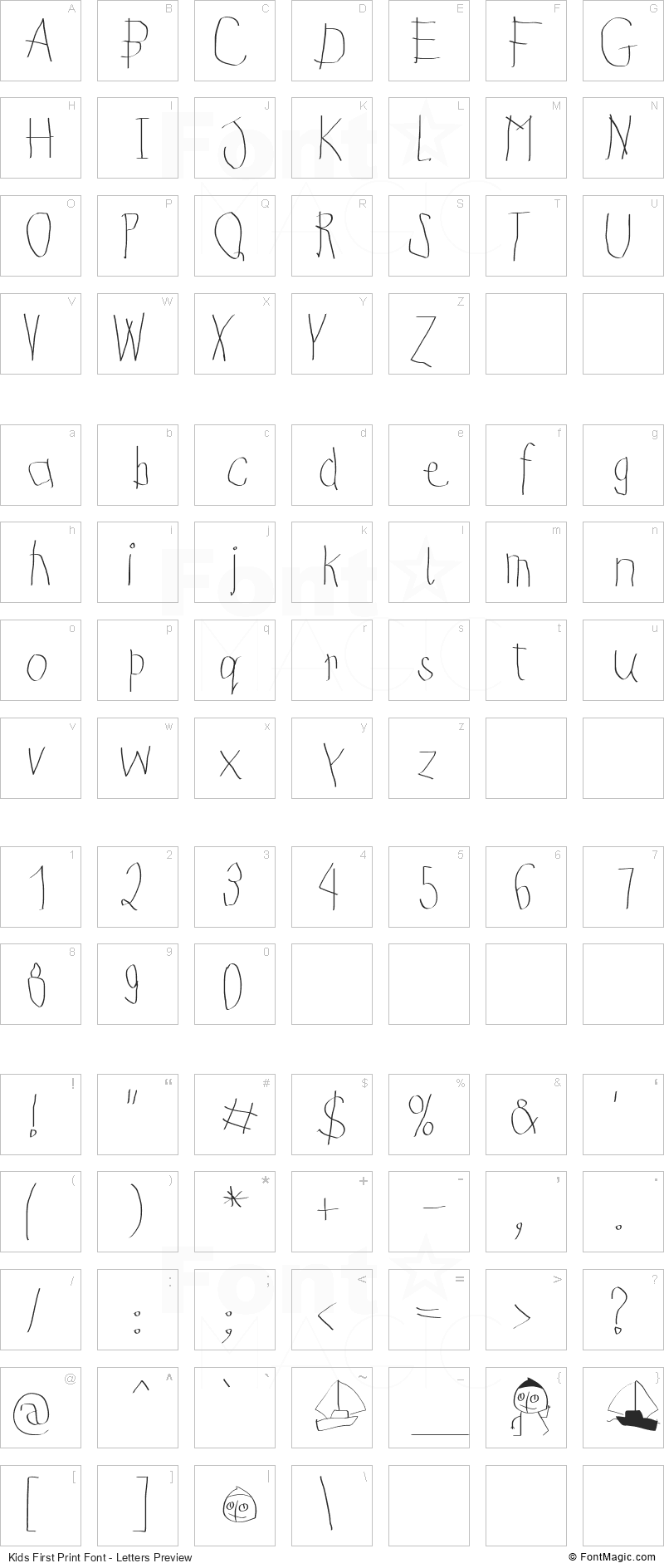 Kids First Print Font - All Latters Preview Chart