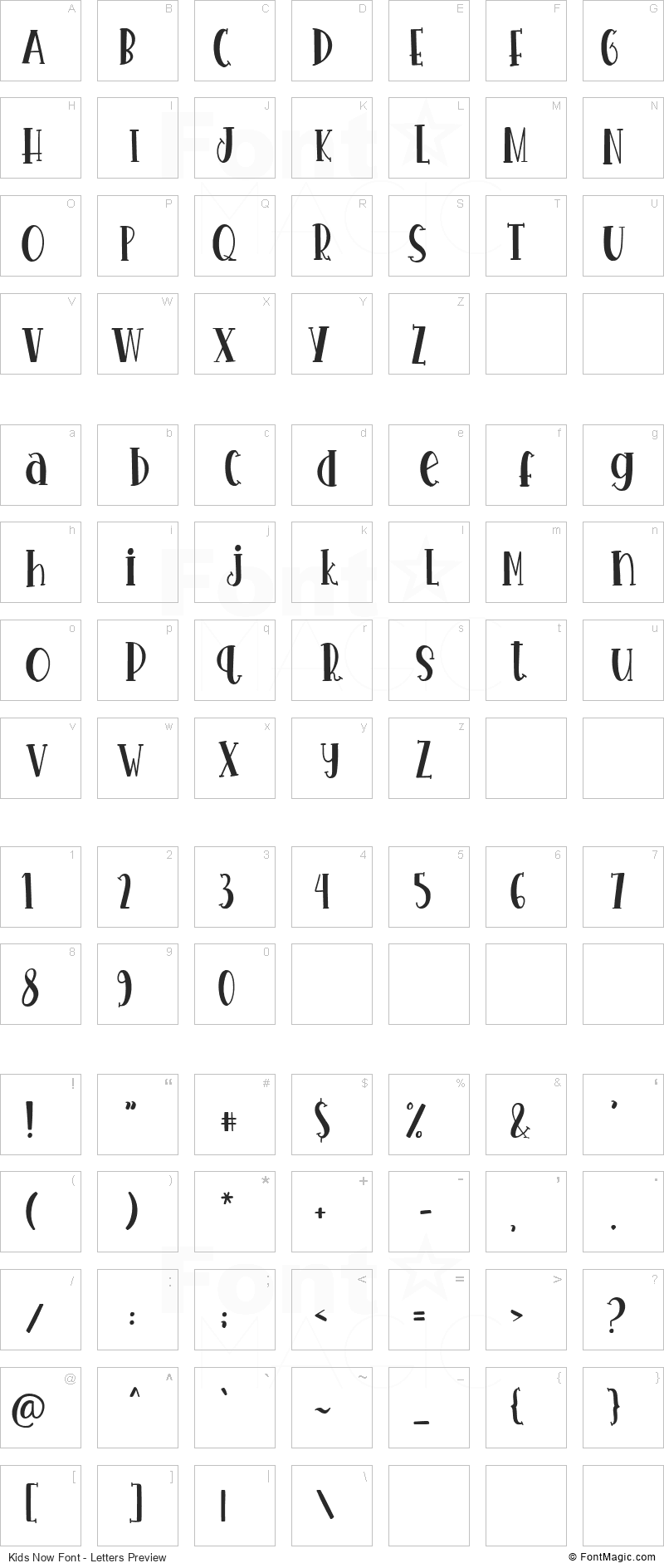 Kids Now Font - All Latters Preview Chart