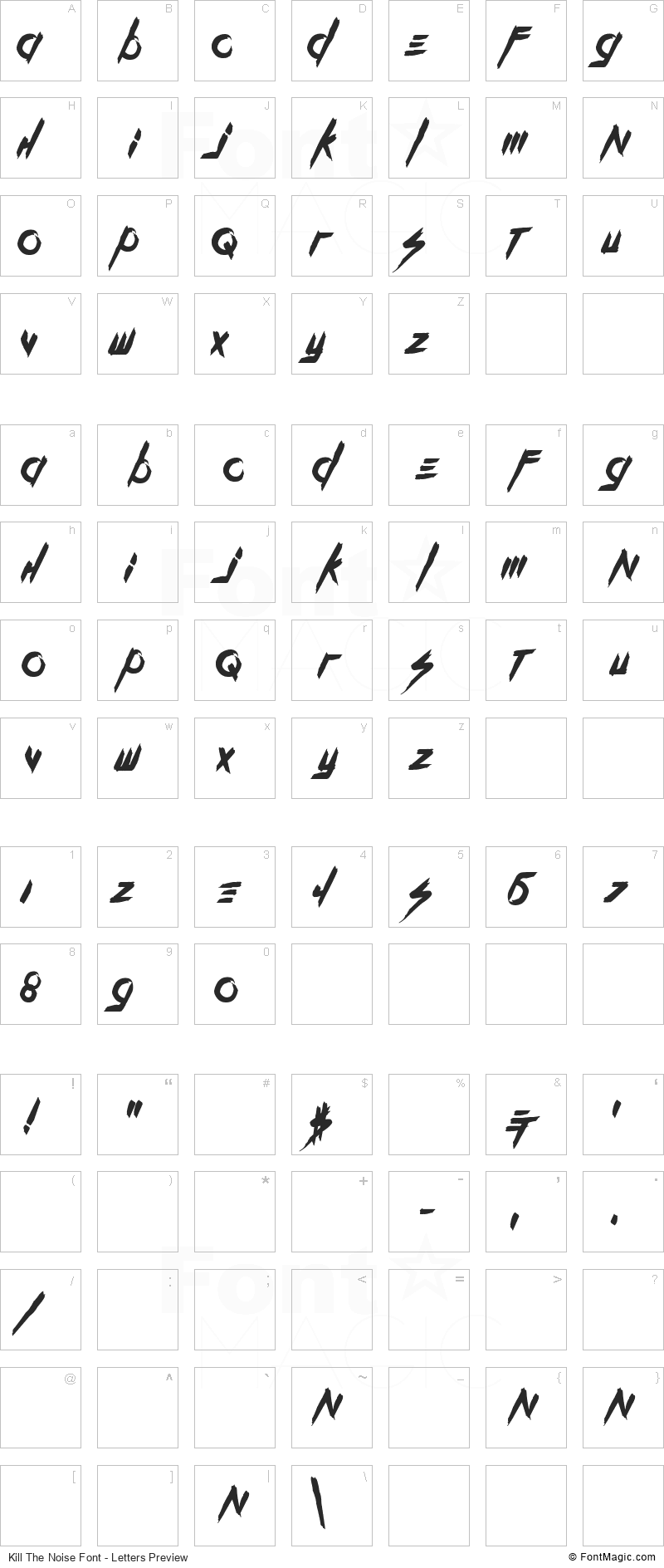 Kill The Noise Font - All Latters Preview Chart