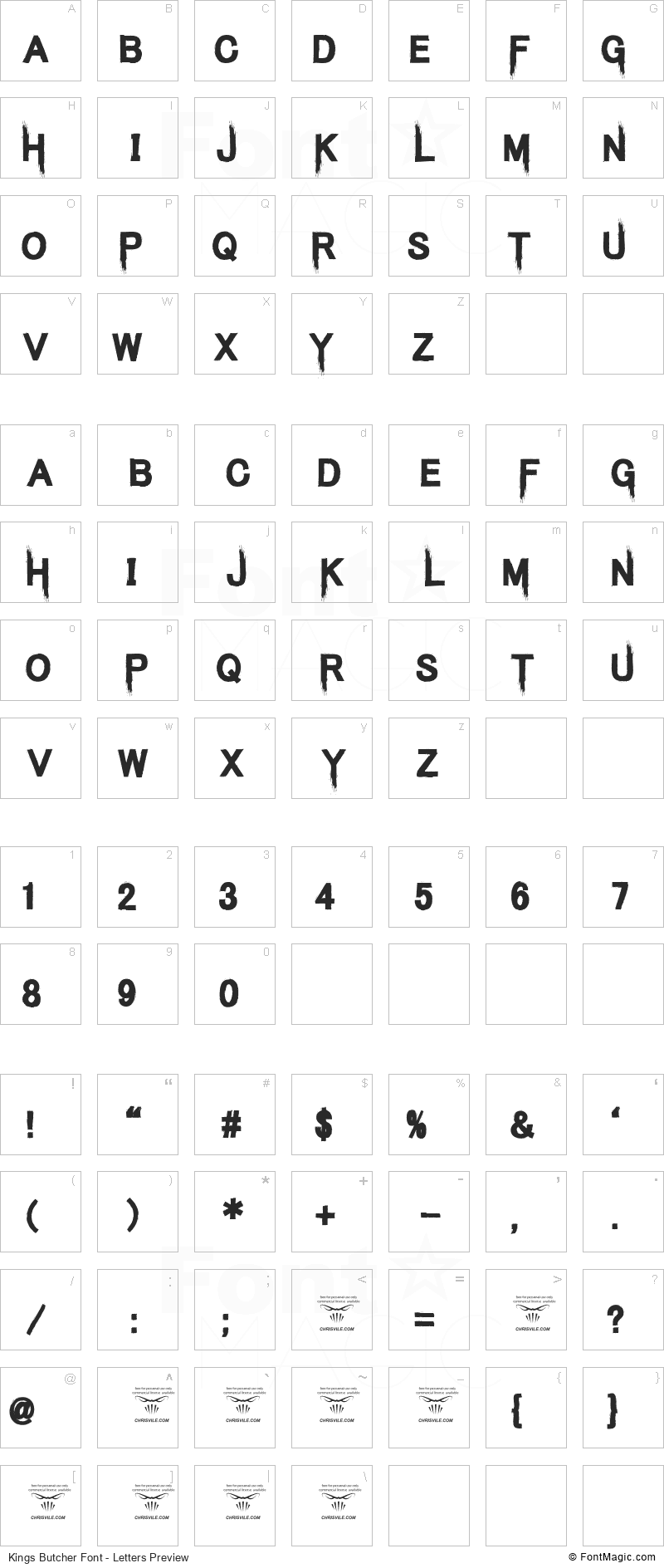 Kings Butcher Font - All Latters Preview Chart