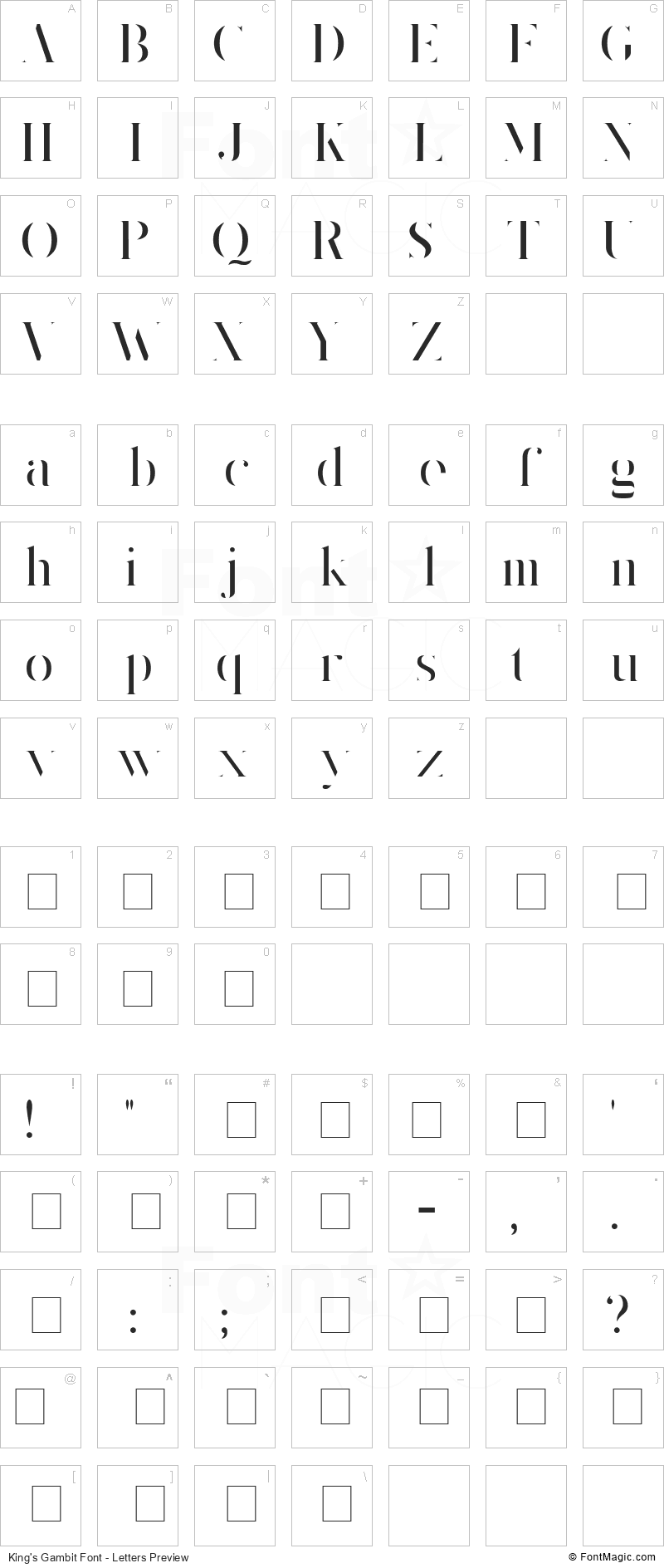 King’s Gambit Font - All Latters Preview Chart