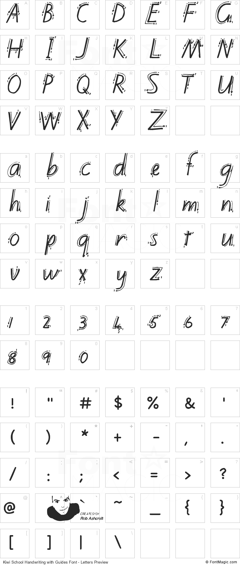 Kiwi School Handwriting with Guides Font - All Latters Preview Chart