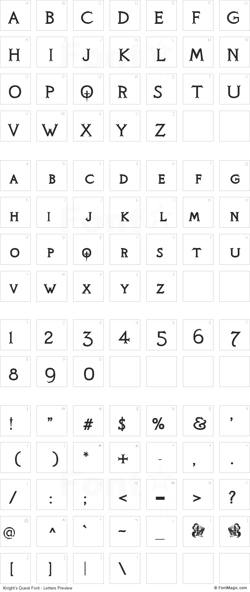 Knight’s Quest Font - All Latters Preview Chart