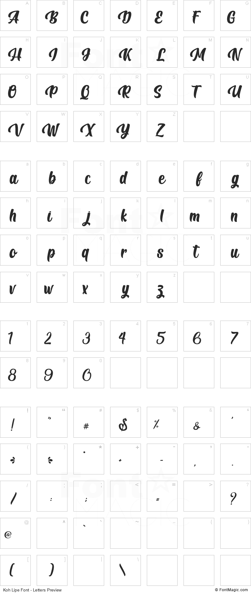 Koh Lipe Font - All Latters Preview Chart