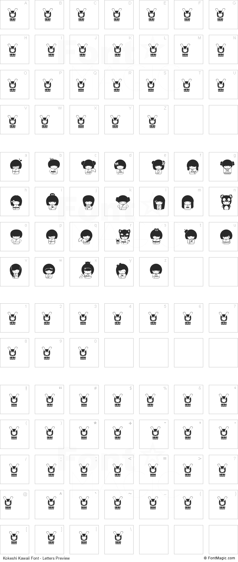 Kokeshi Kawaii Font - All Latters Preview Chart