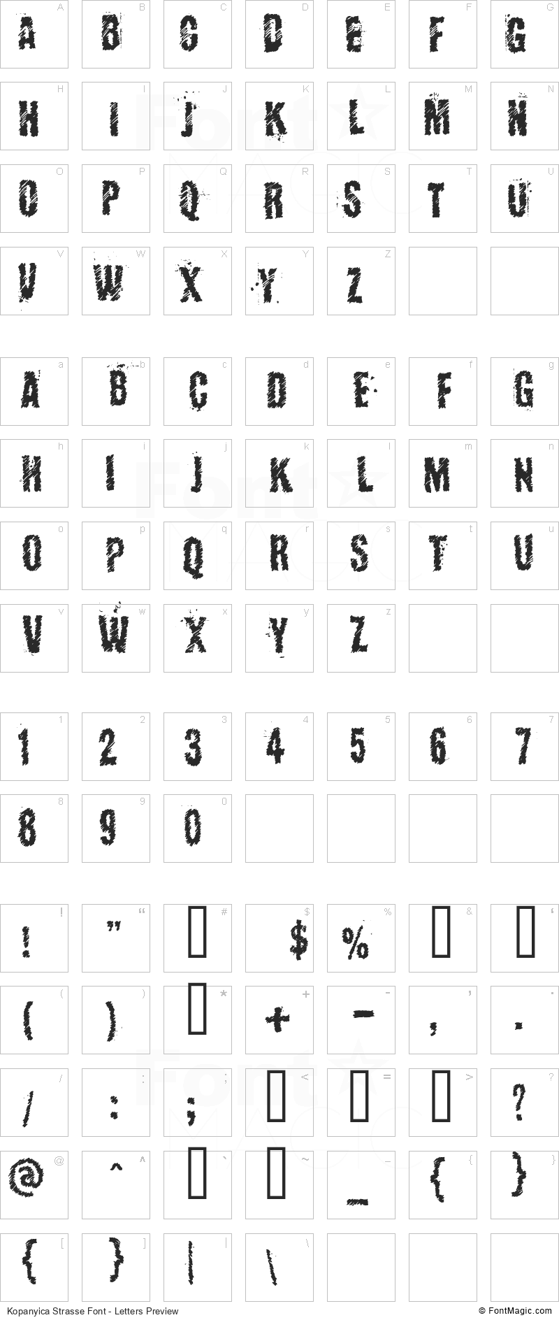Kopanyica Strasse Font - All Latters Preview Chart