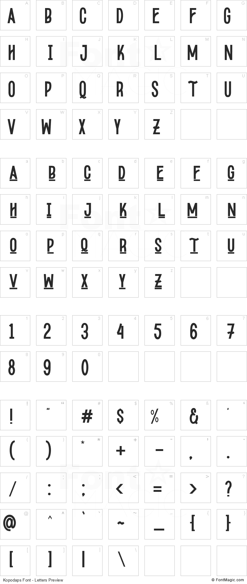 Kopodaps Font - All Latters Preview Chart