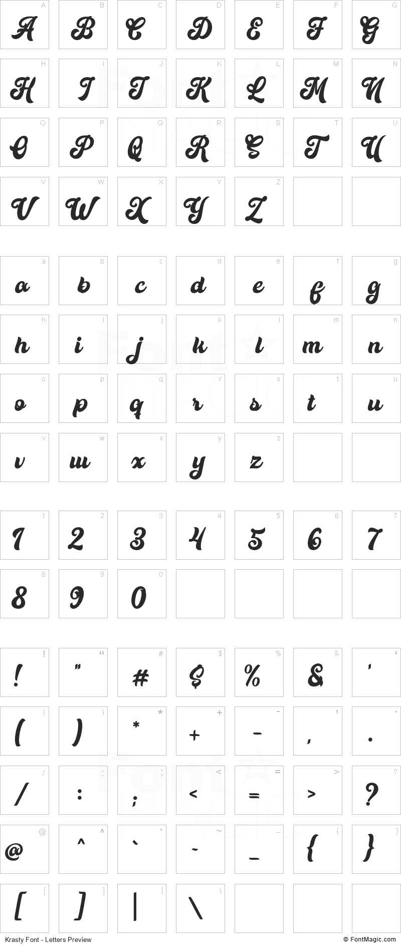 Krasty Font - All Latters Preview Chart
