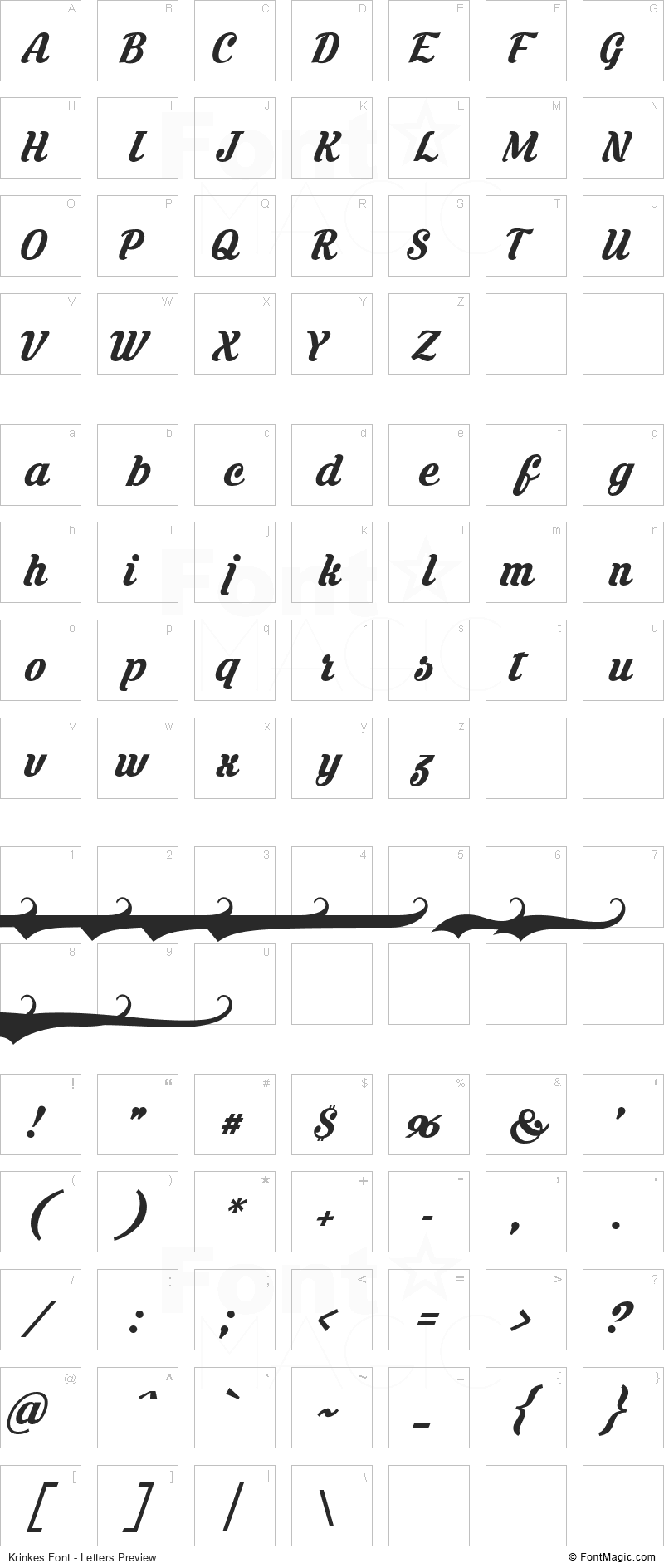 Krinkes Font - All Latters Preview Chart