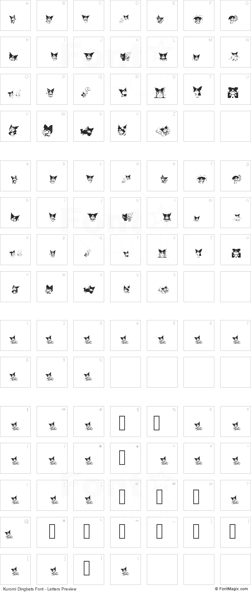 Kuromi Dingbats Font - All Latters Preview Chart