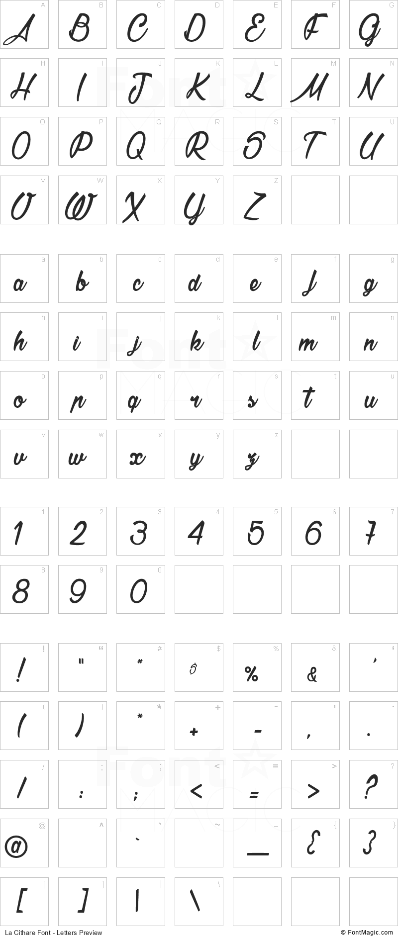 La Cithare Font - All Latters Preview Chart