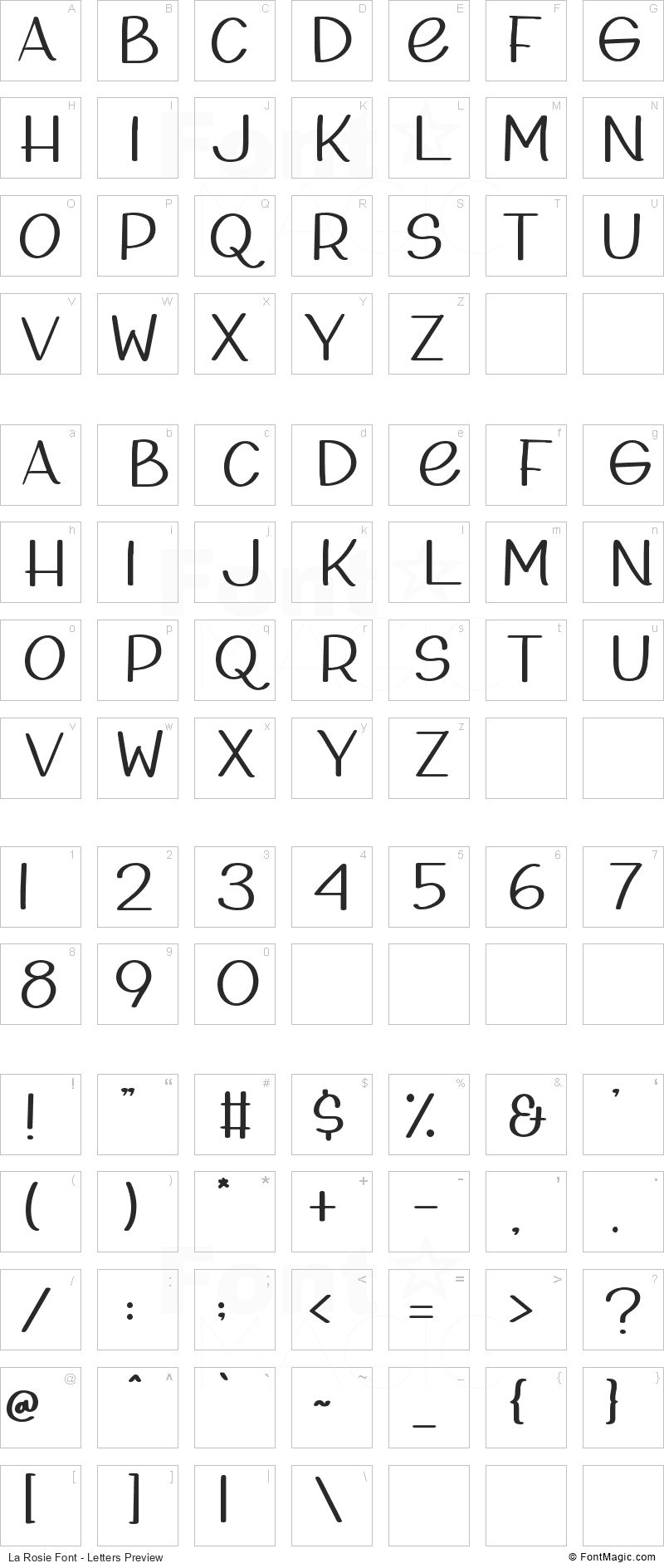 La Rosie Font - All Latters Preview Chart