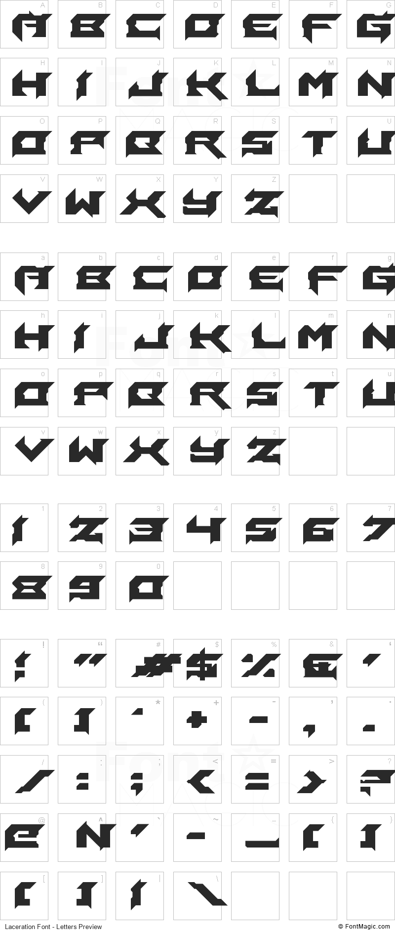 Laceration Font - All Latters Preview Chart