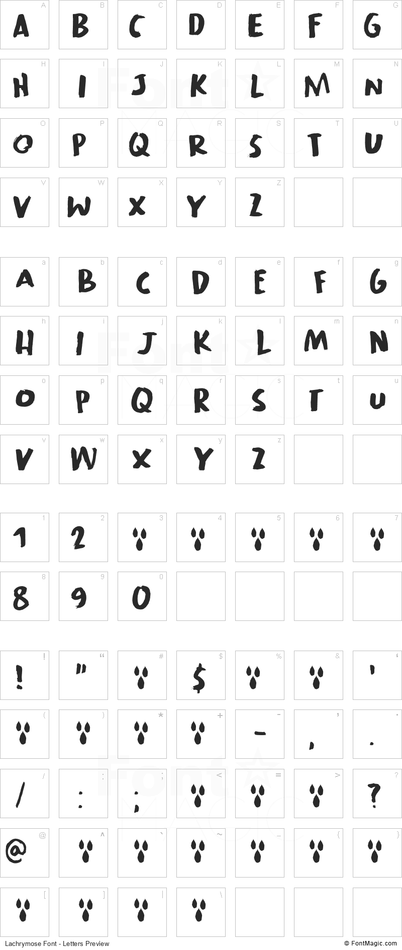 Lachrymose Font - All Latters Preview Chart