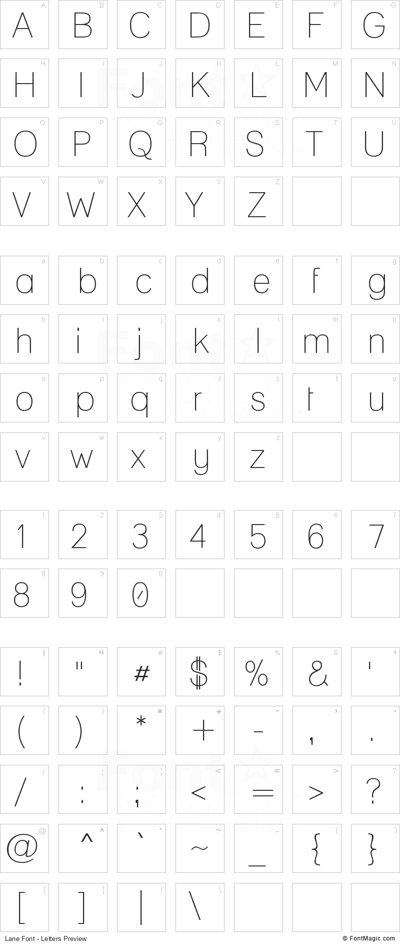 Lane Font - All Latters Preview Chart
