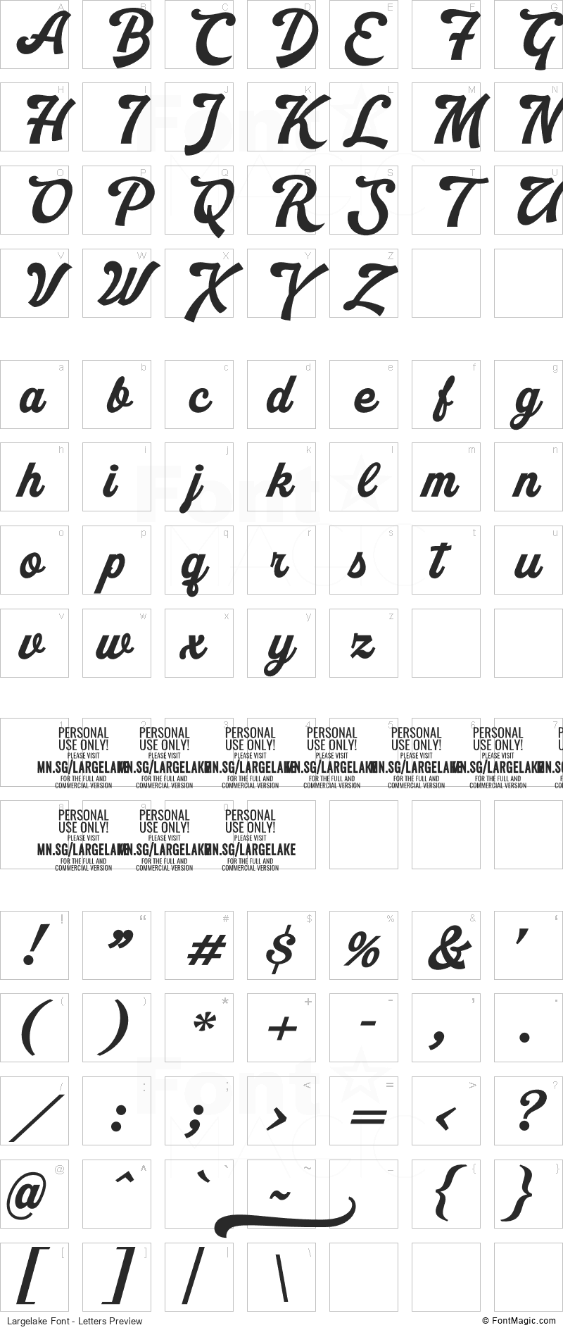 Largelake Font - All Latters Preview Chart
