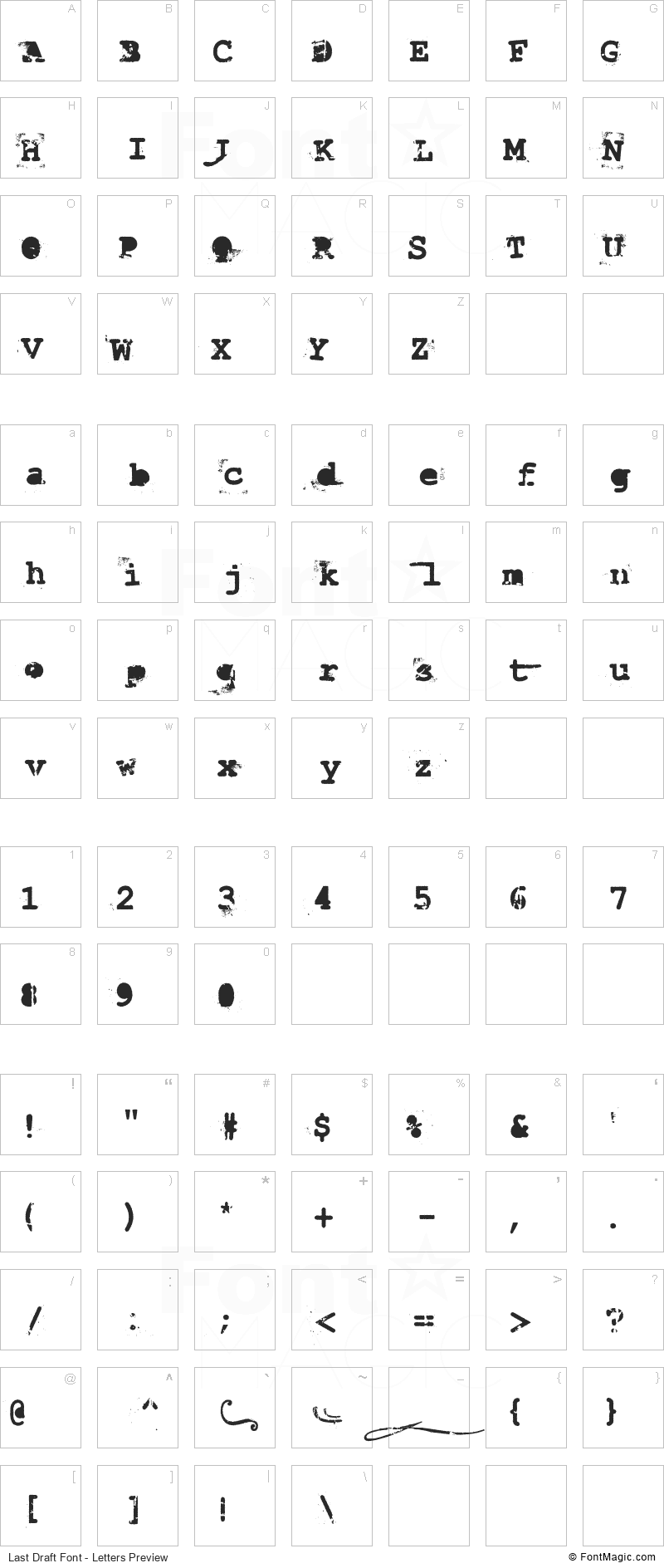Last Draft Font - All Latters Preview Chart