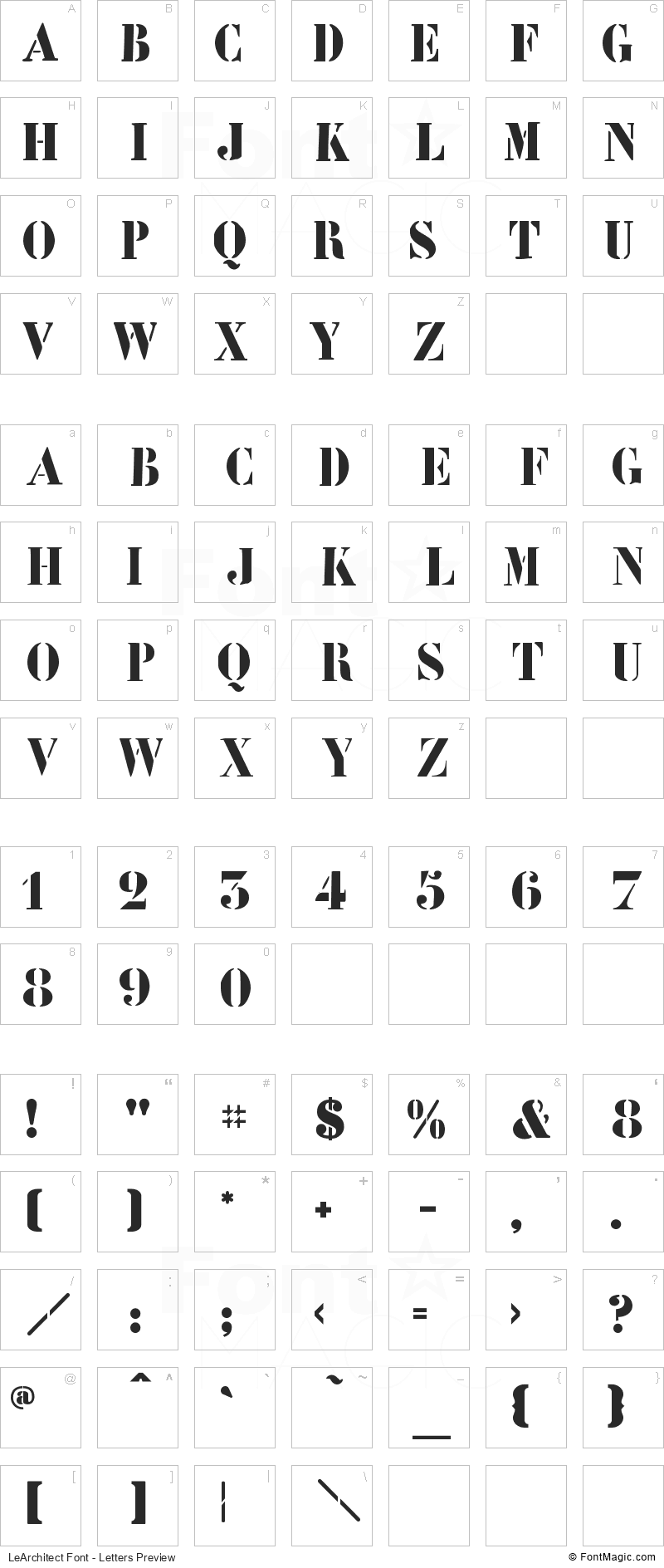 LeArchitect Font - All Latters Preview Chart