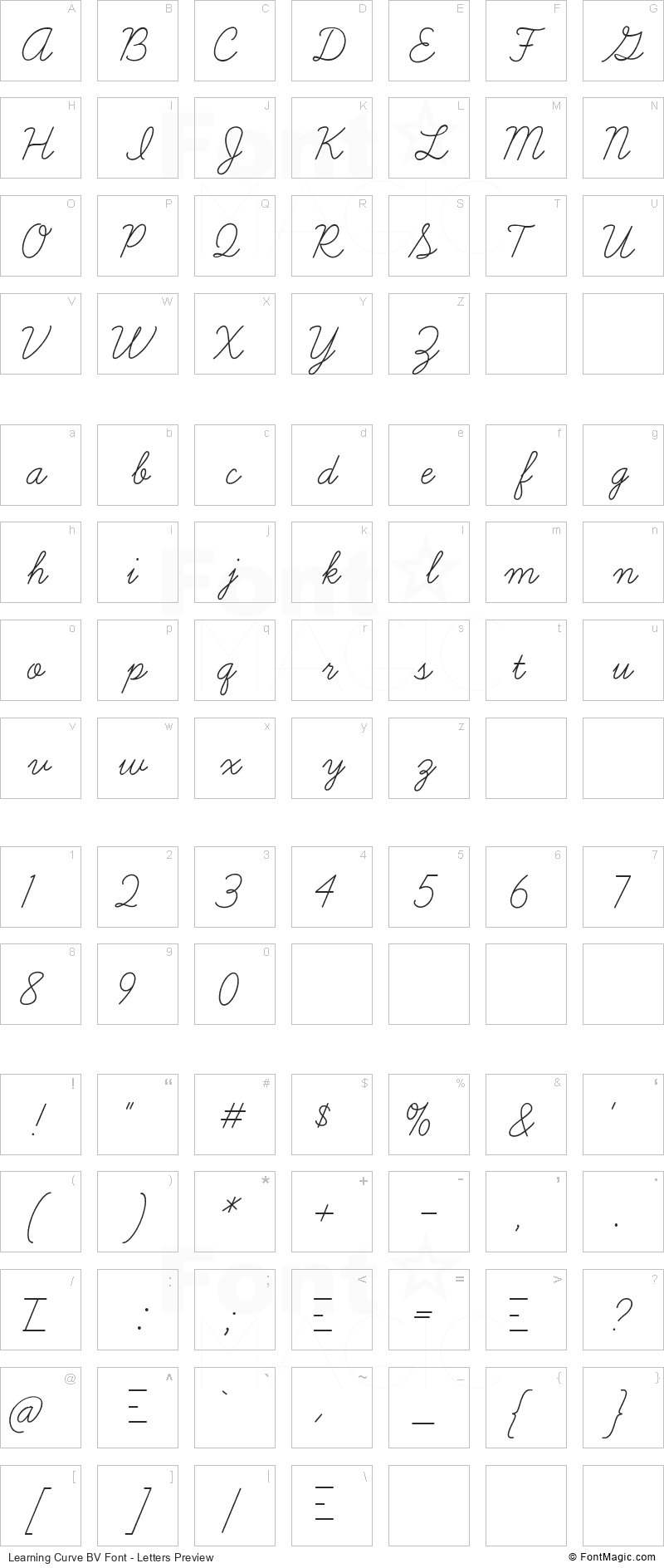 Learning Curve BV Font - All Latters Preview Chart