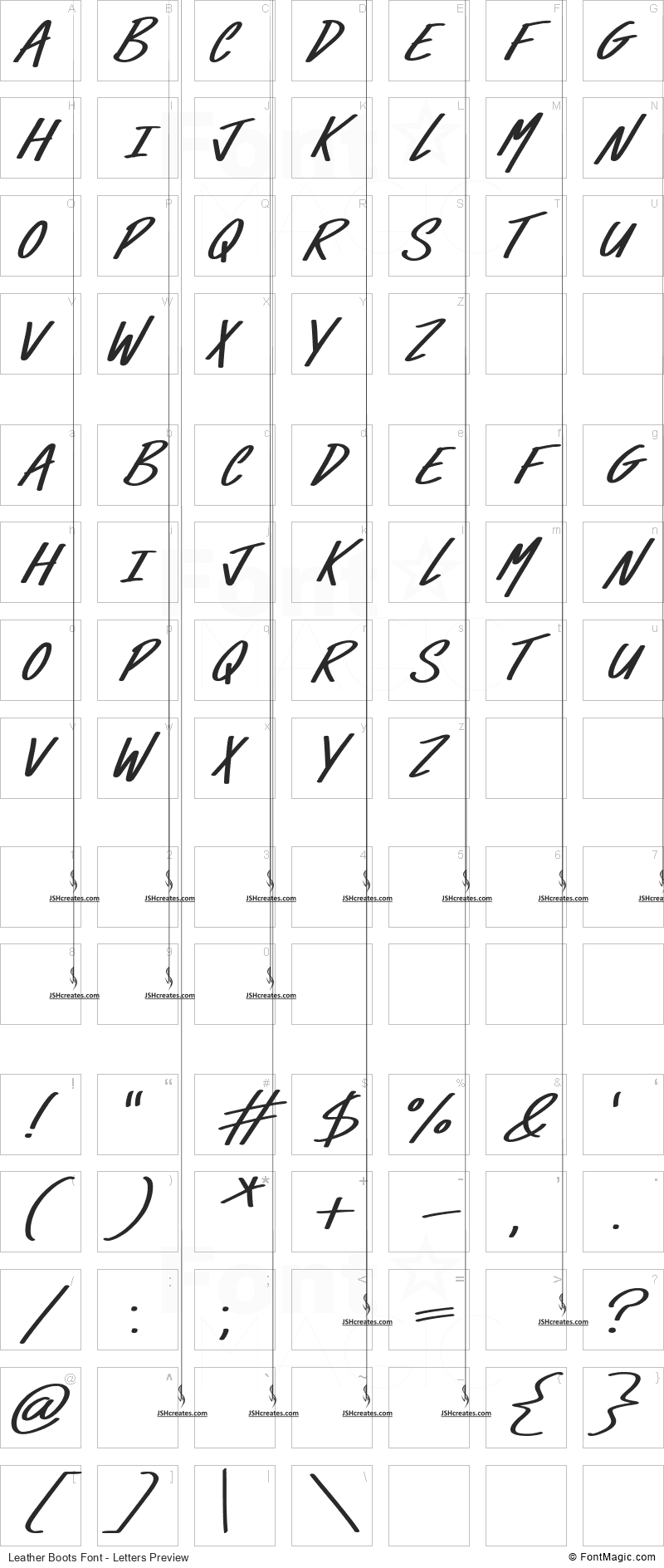 Leather Boots Font - All Latters Preview Chart