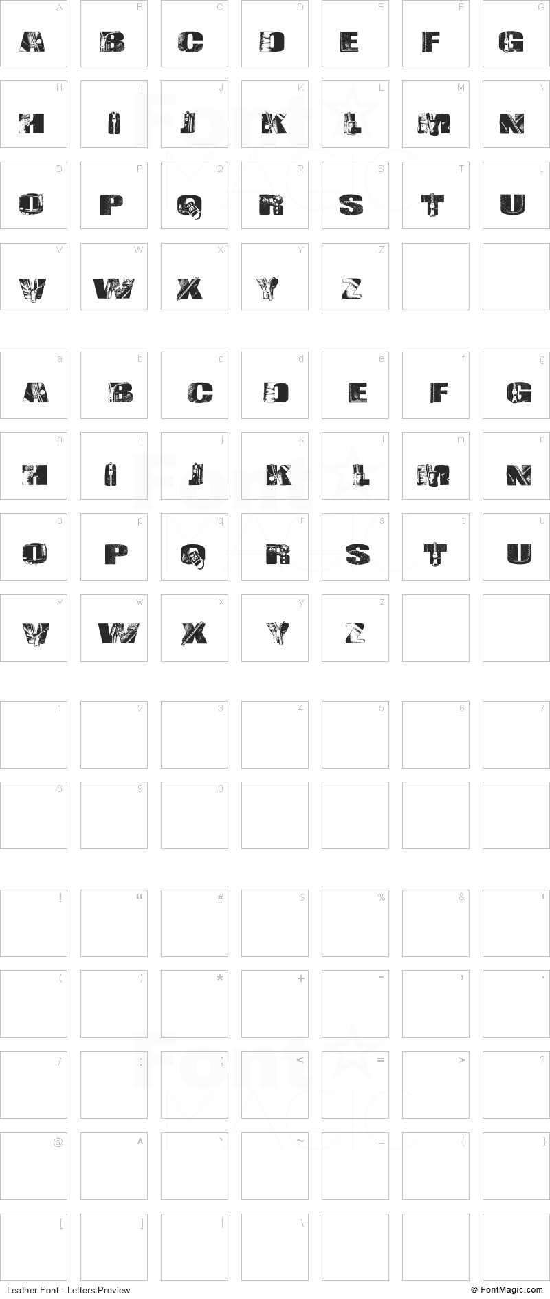 Leather Font - All Latters Preview Chart