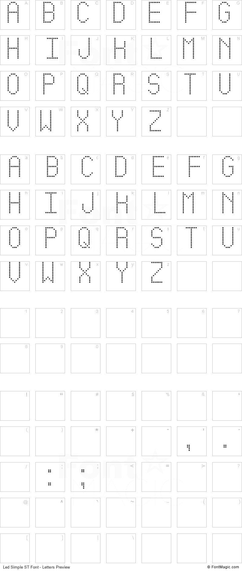Led Simple ST Font - All Latters Preview Chart