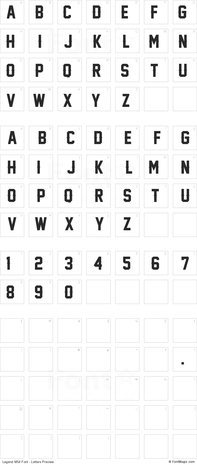 Legend M54 Font - All Latters Preview Chart