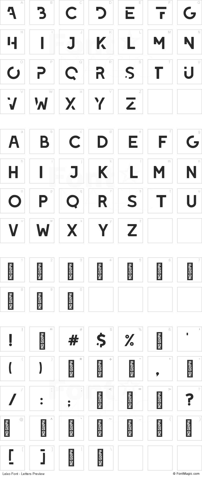 Leixo Font - All Latters Preview Chart