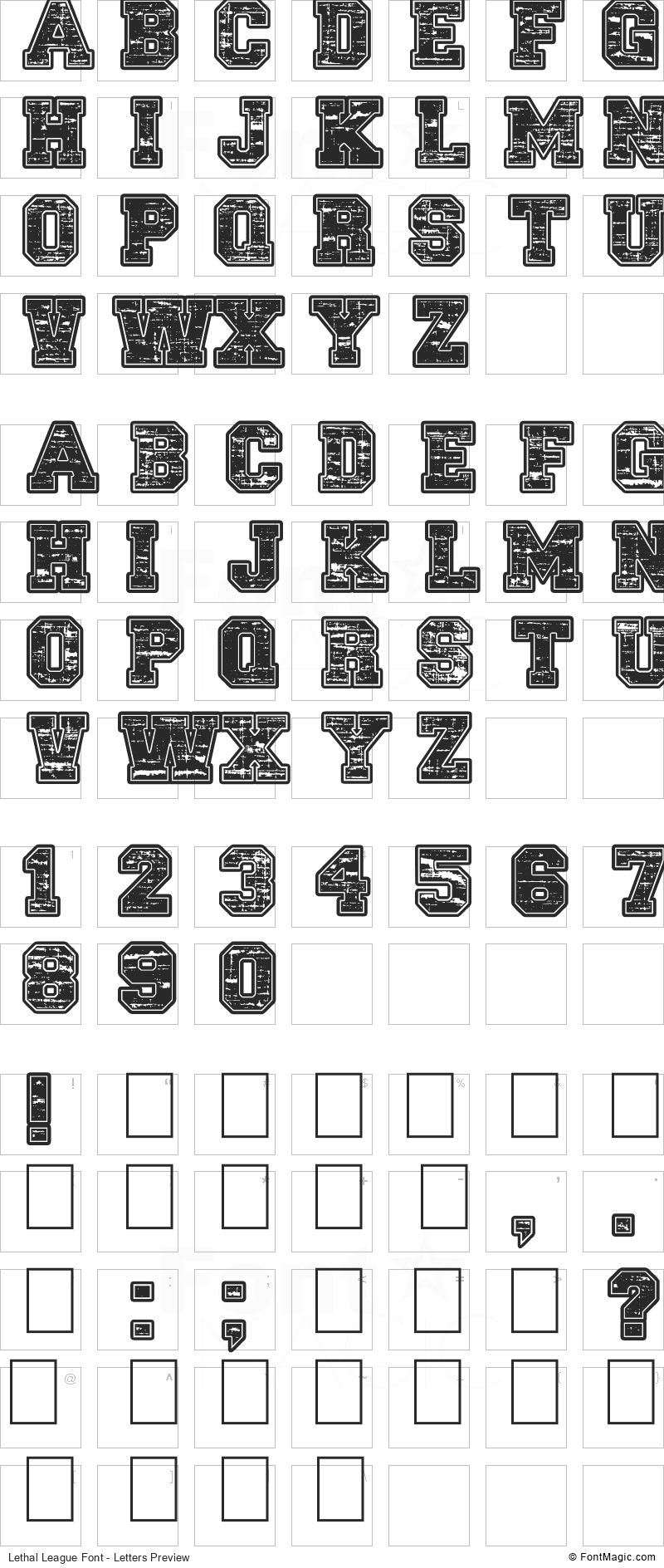 Lethal League Font - All Latters Preview Chart