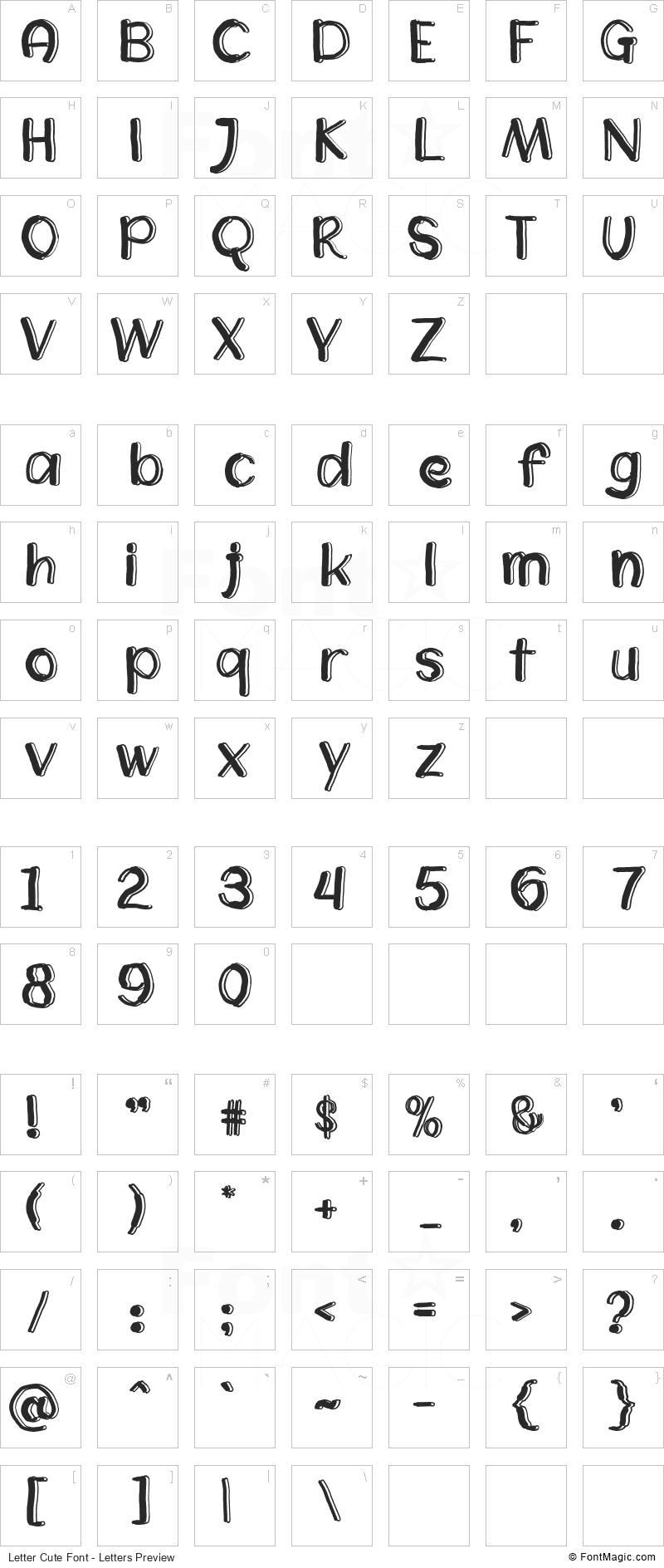 Letter Cute Font - All Latters Preview Chart