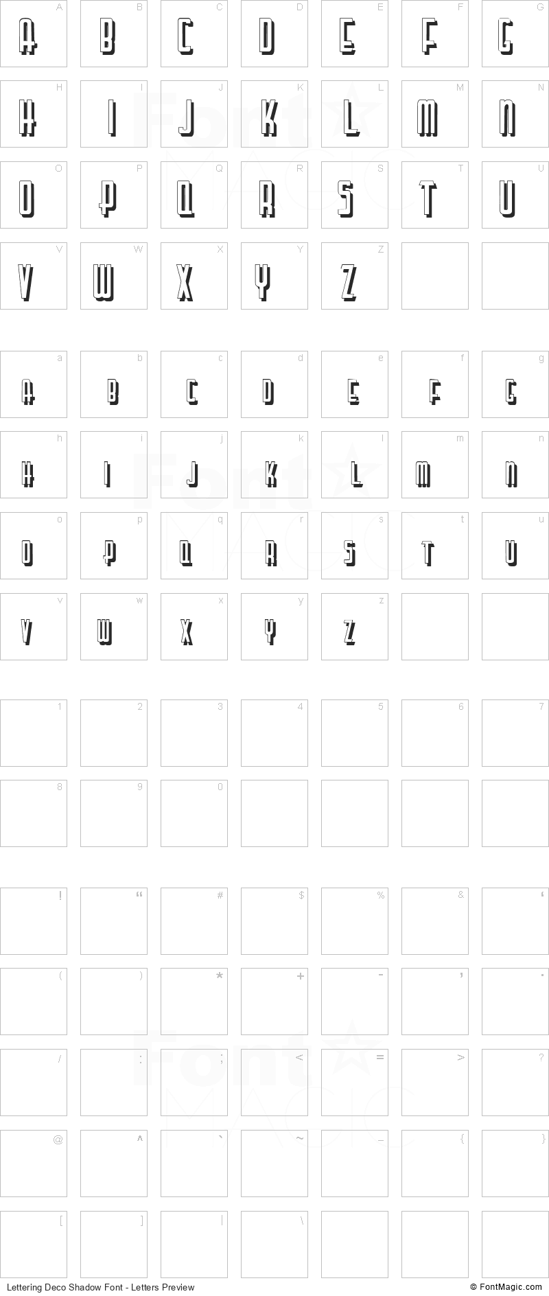 Lettering Deco Shadow Font - All Latters Preview Chart