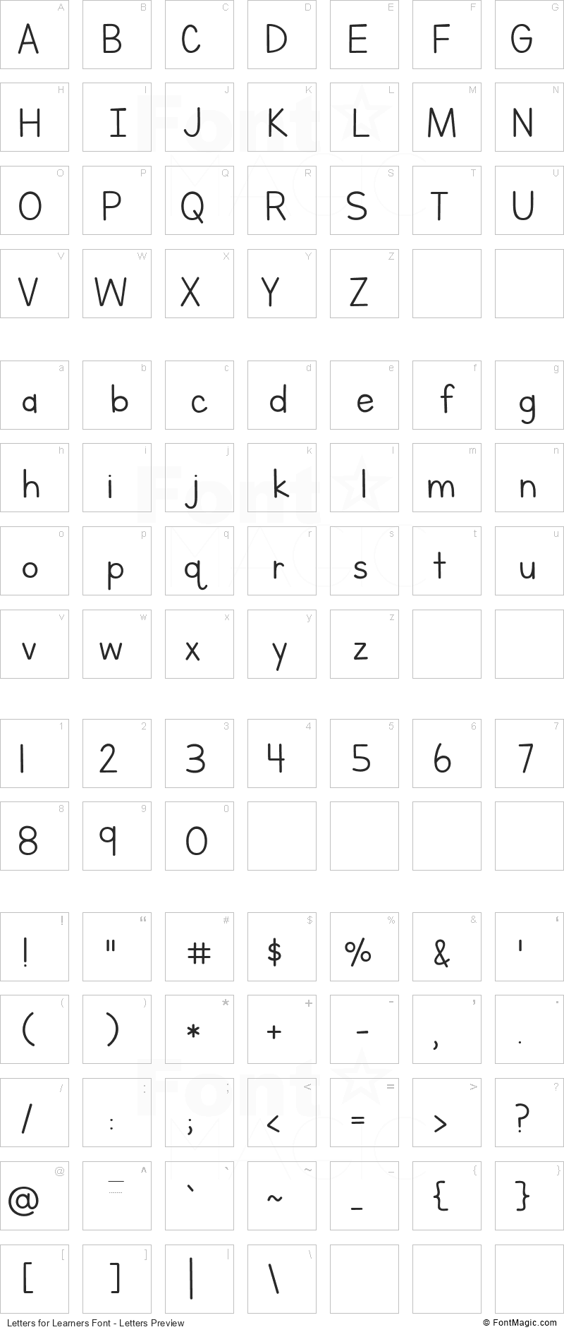 Letters for Learners Font - All Latters Preview Chart
