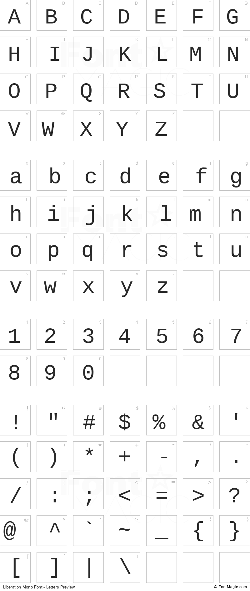 Liberation Mono Font - All Latters Preview Chart
