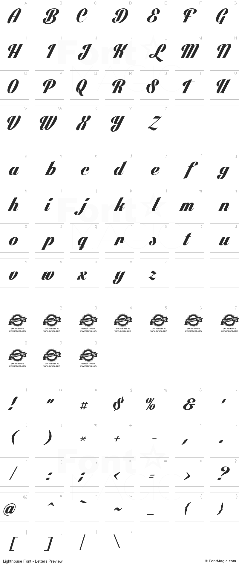 Lighthouse Font - All Latters Preview Chart