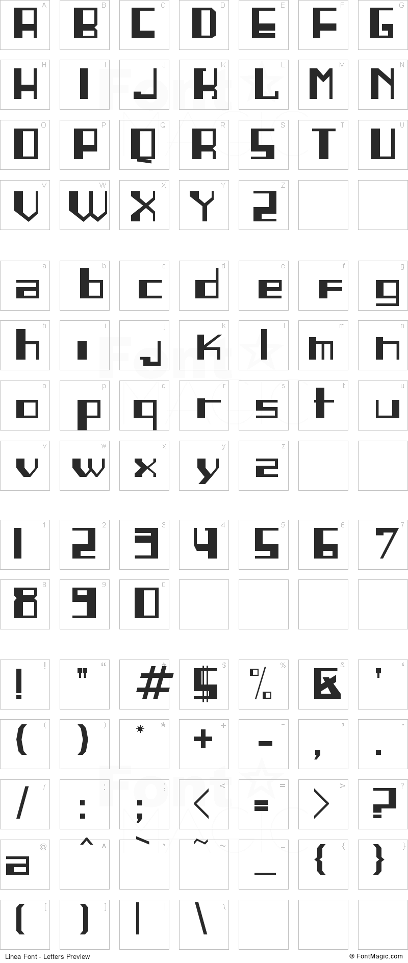 Linea Font - All Latters Preview Chart