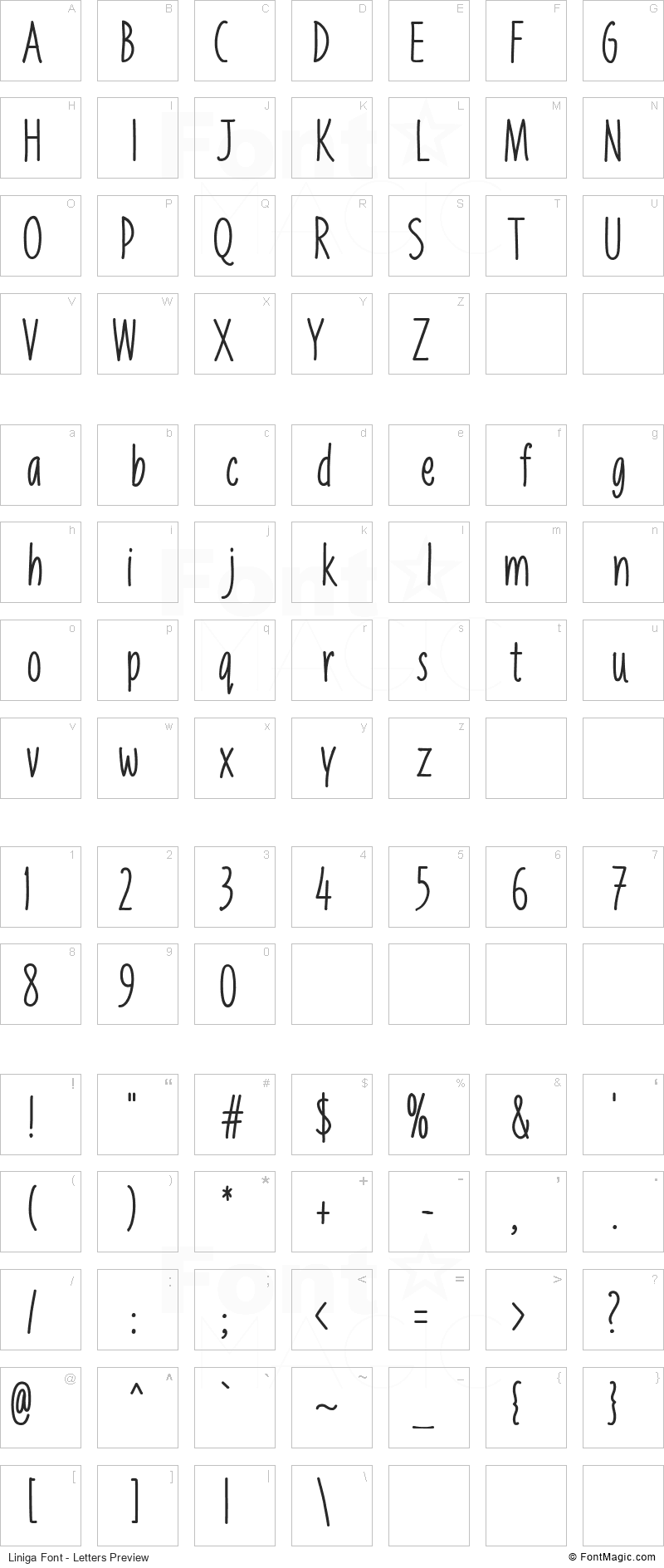 Liniga Font - All Latters Preview Chart