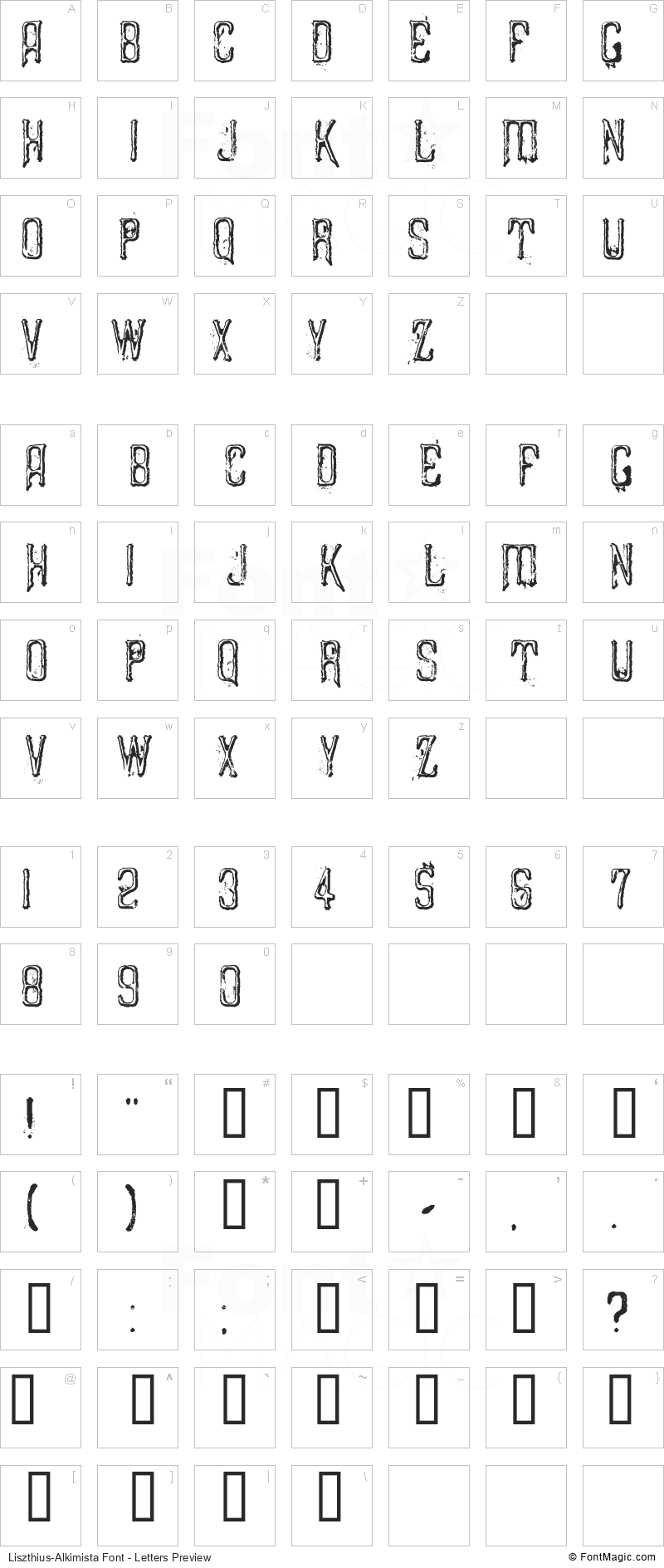 Liszthius-Alkimista Font - All Latters Preview Chart