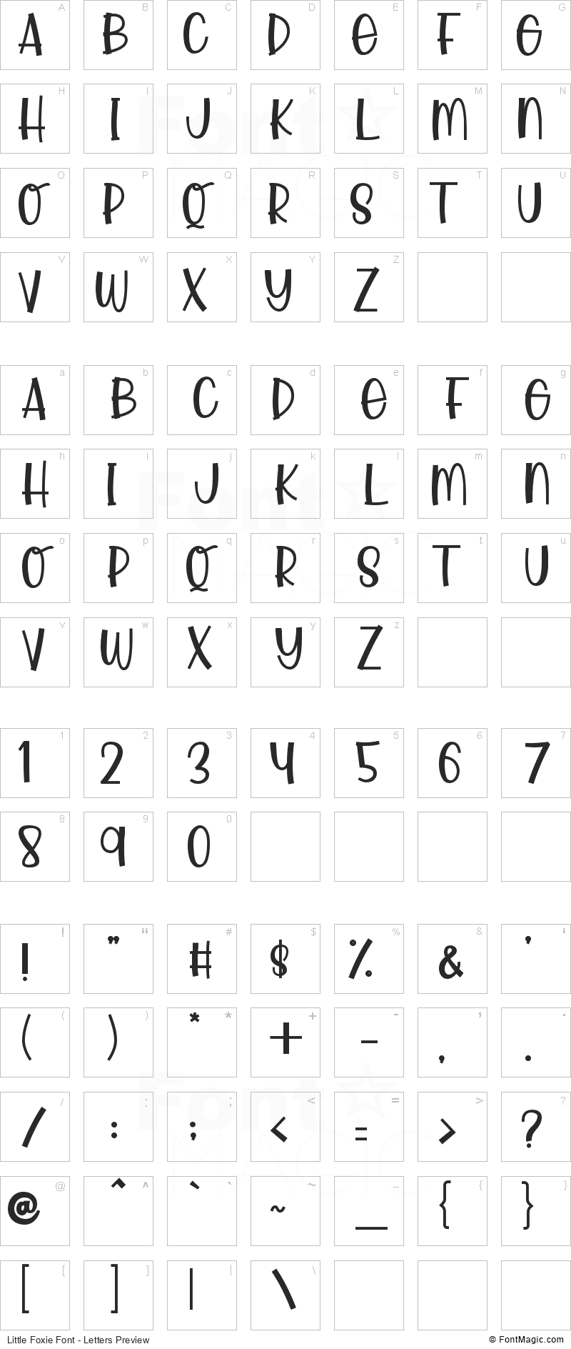 Little Foxie Font - All Latters Preview Chart