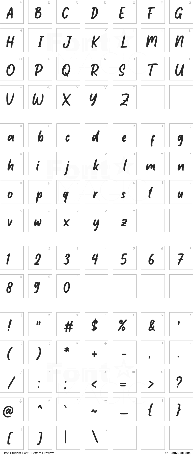 Little Student Font - All Latters Preview Chart