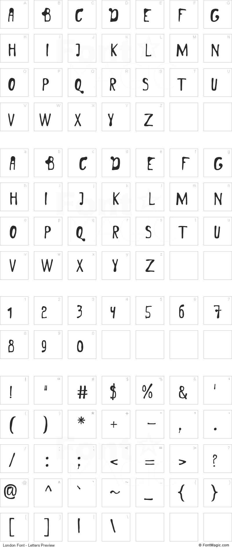 London Font - All Latters Preview Chart