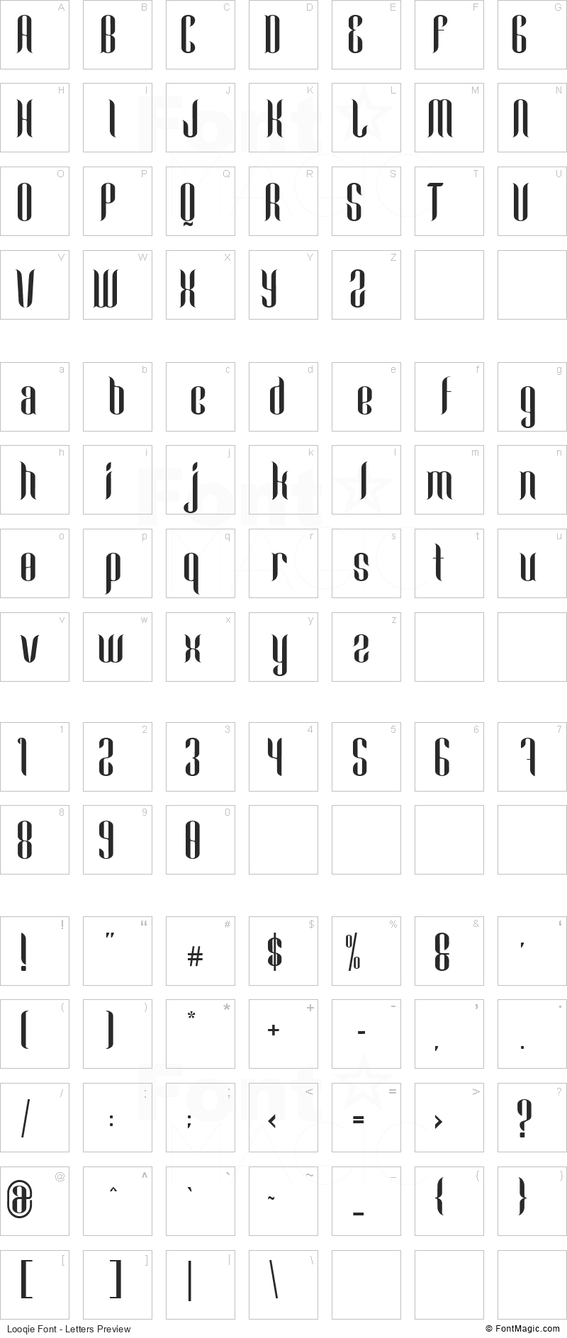 Looqie Font - All Latters Preview Chart