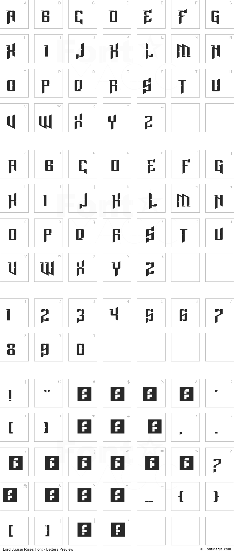 Lord Juusai Rises Font - All Latters Preview Chart