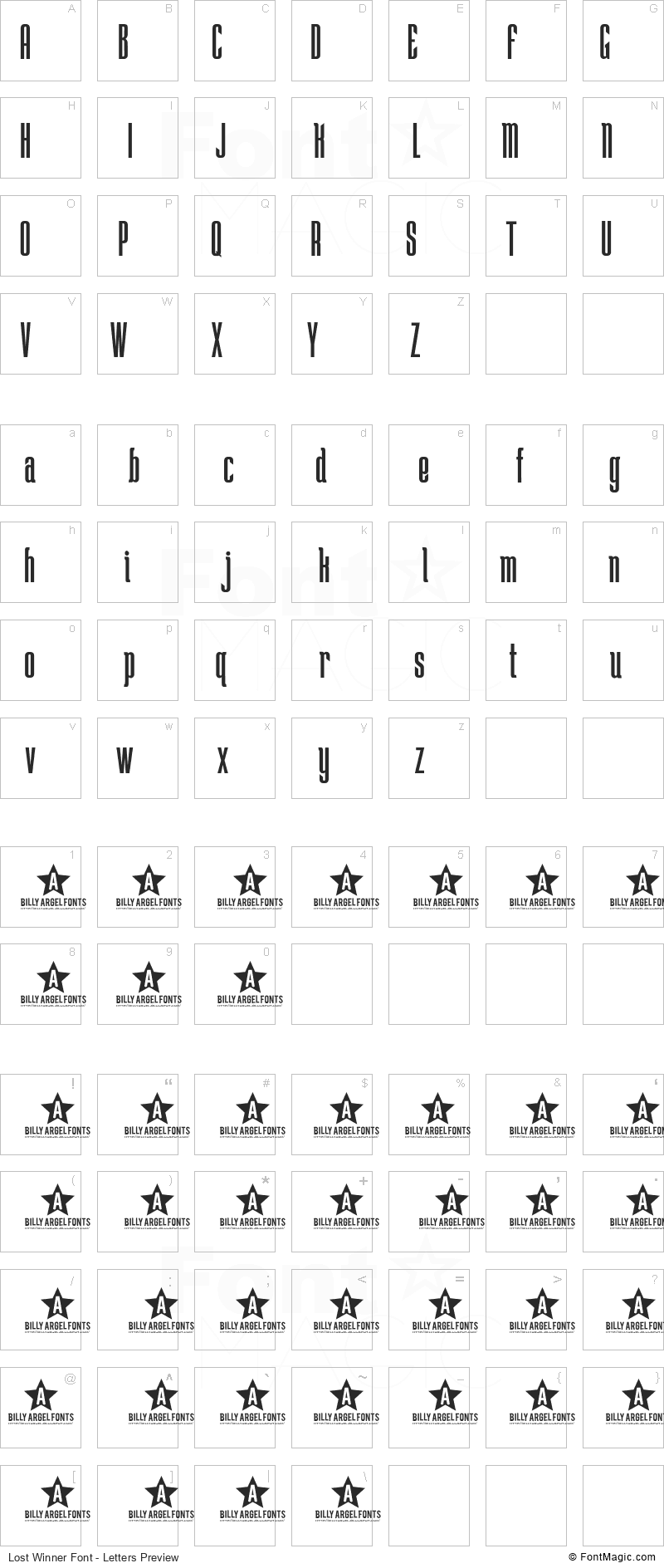 Lost Winner Font - All Latters Preview Chart