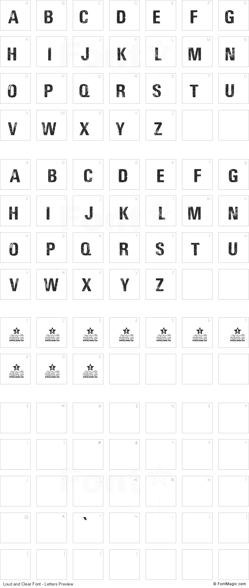 Loud and Clear Font - All Latters Preview Chart