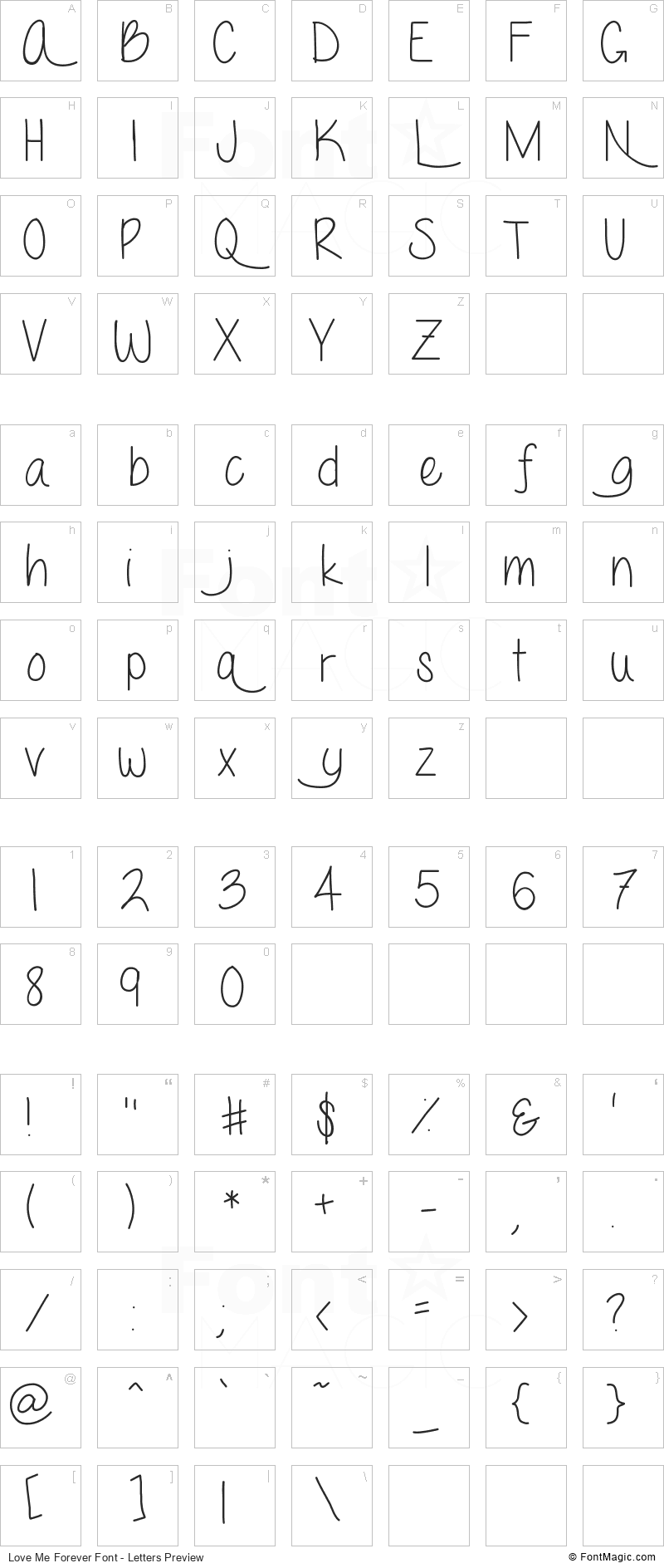 Love Me Forever Font - All Latters Preview Chart